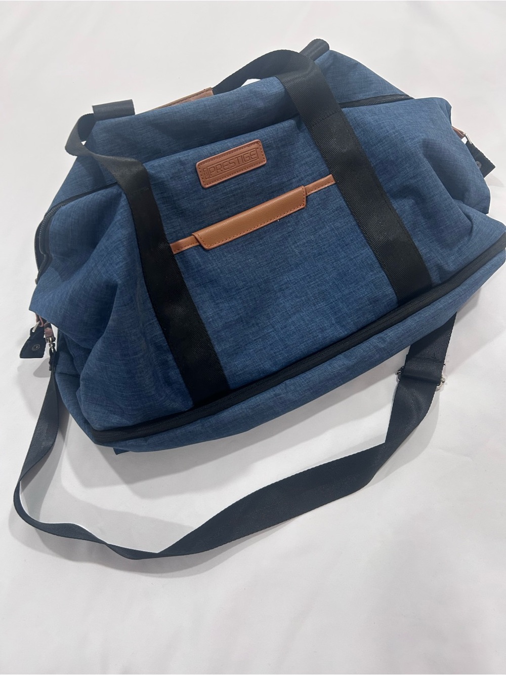 Navy Duffel Bag with Black Straps